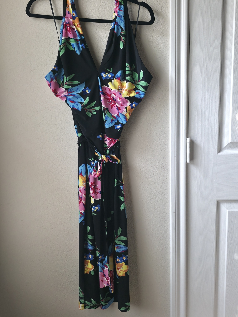 Ralph Lauren Black Maxi Dress with Pink, Blue & Yellow Floral Print